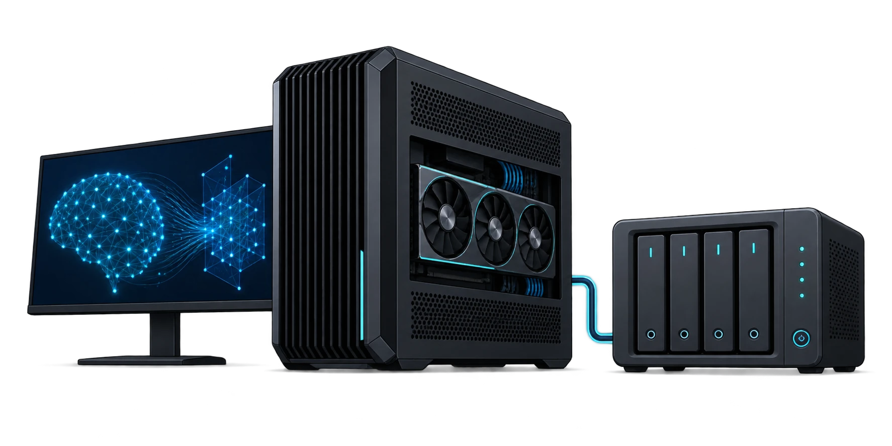 Illustration of a GPU workstation connected to network storage